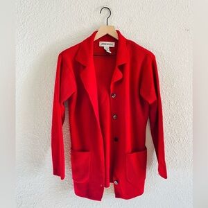 Vintage Red Merino Wool Button Up Collared Cardigan